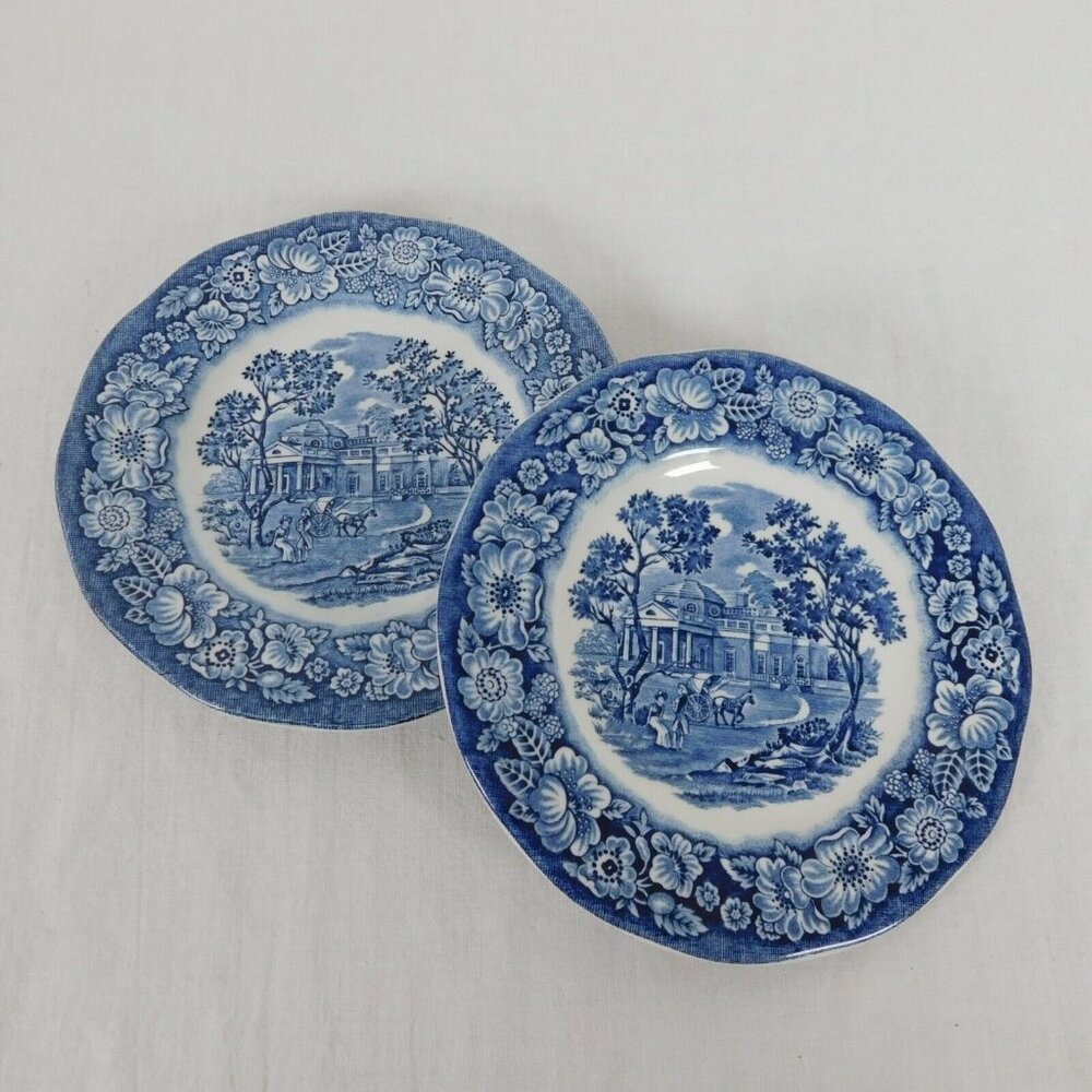 2 Liberty Blue Bread & Butter Plates Monticello Staffordshire Ironstone England